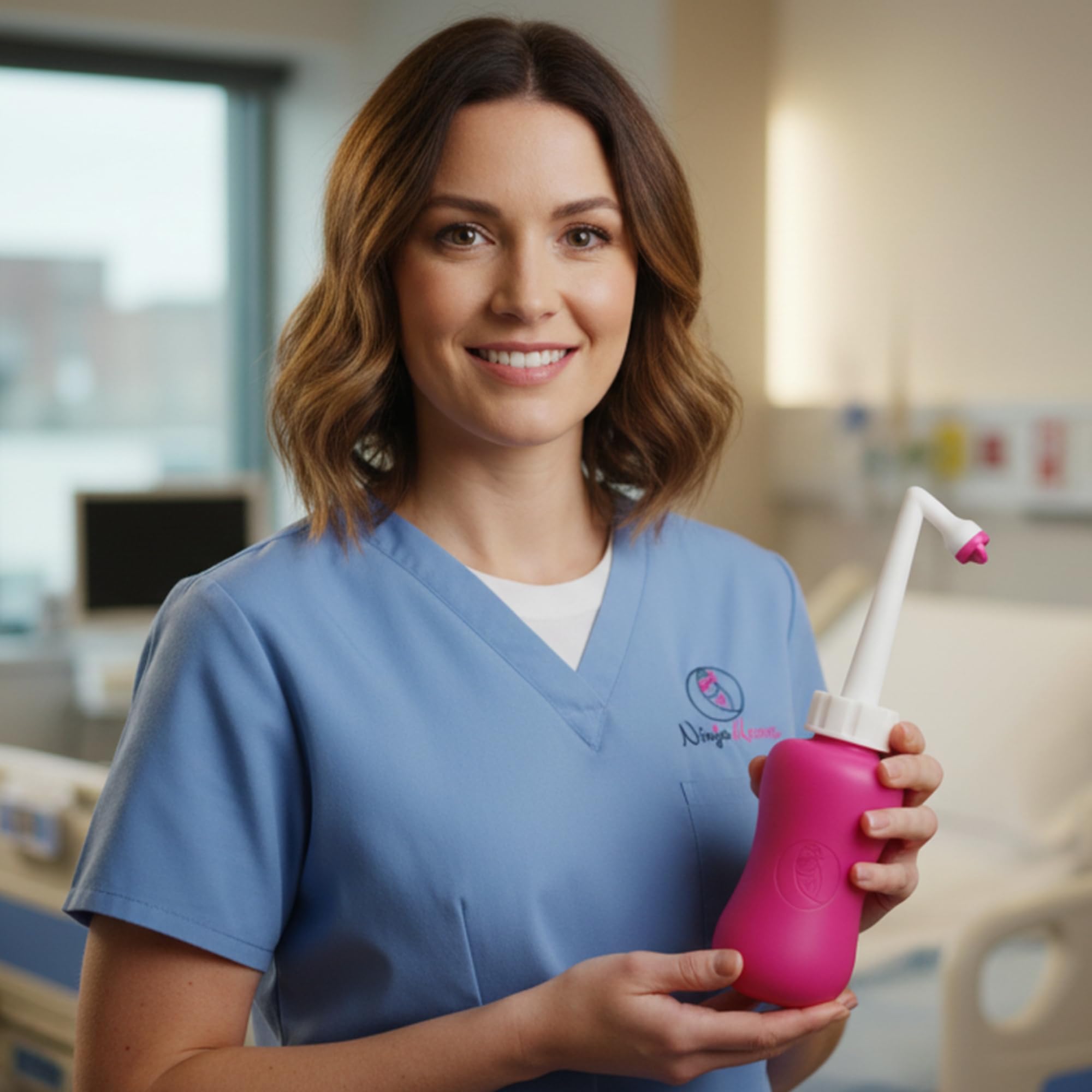 Boquilla angular larga de Ninja Mama para rociar sin esfuerzo.