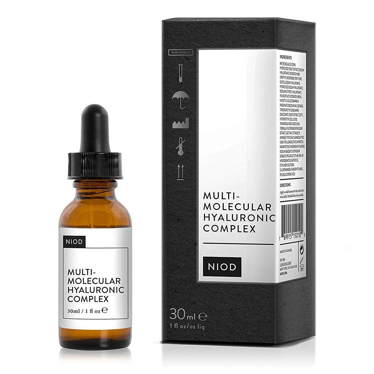 NIOD Complejo Hialurónico Multimolecular en bote para hidratación profunda y piel suave.