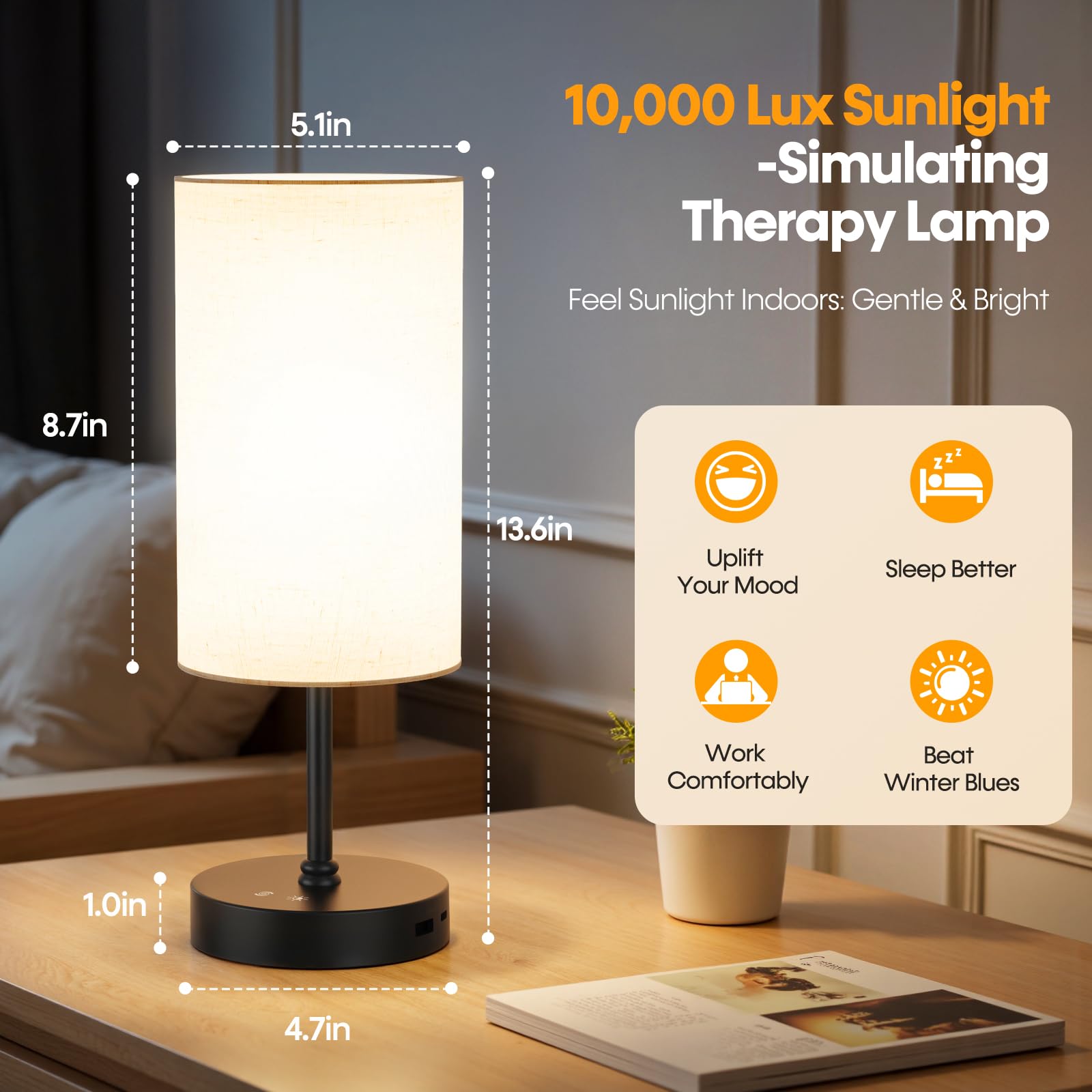 NIORSUN lampara terapia con control remoto para ajustar la luz a distancia.