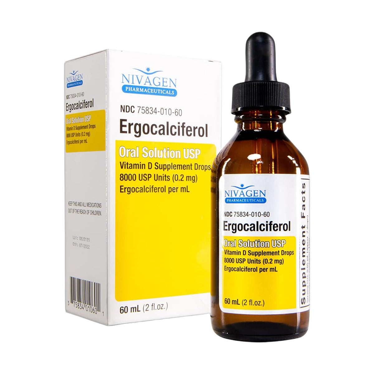 Nivagen Vitamina D2 líquida en frasco de 60 ml para uso diario y práctico