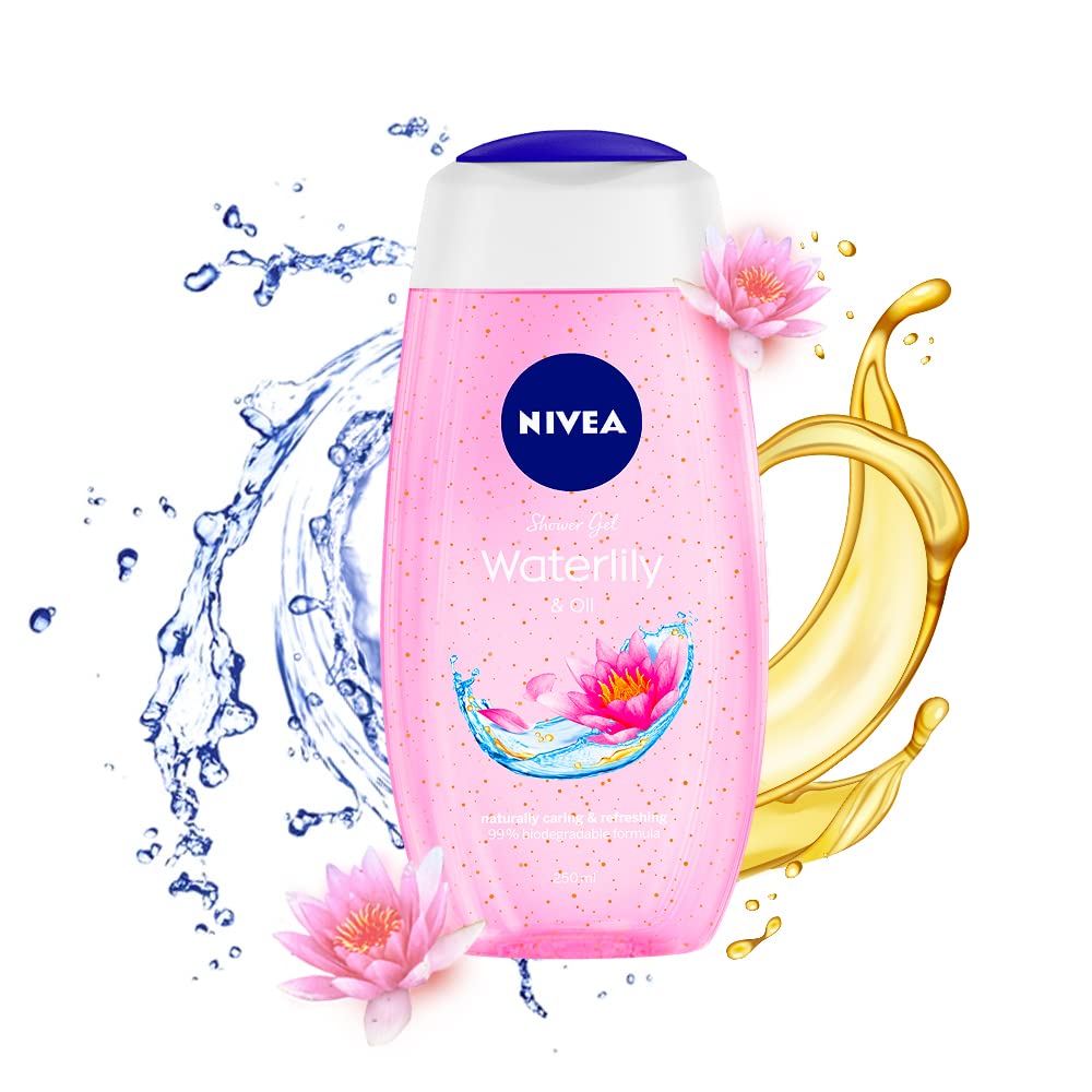 NIVEA Ducha con aceite de lirio de agua, envase práctico para uso diario.