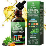 Nivltpure Aceite de oregano con semilla negra en botella, posible apoyo diario para el bienestar.