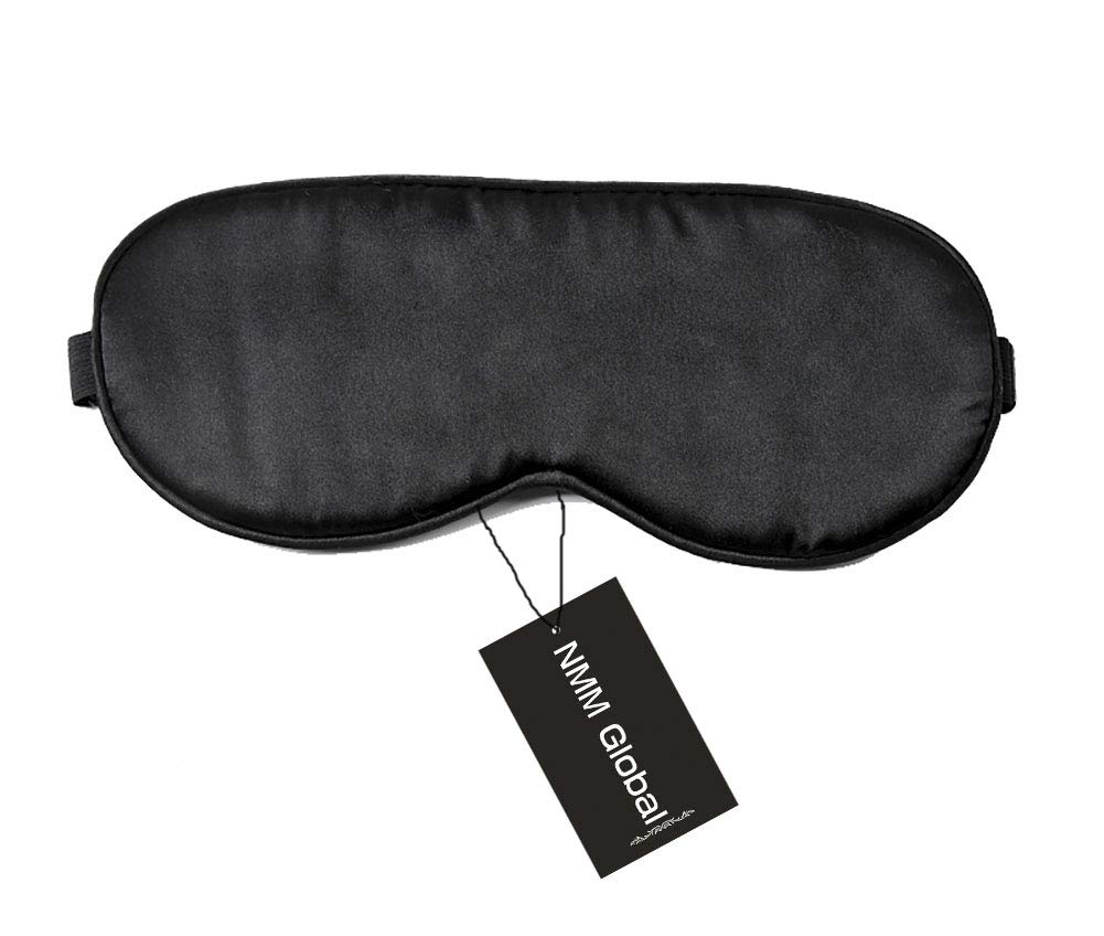 NMM Global antifaz de seda morera 100% negro para dormir cómodo.