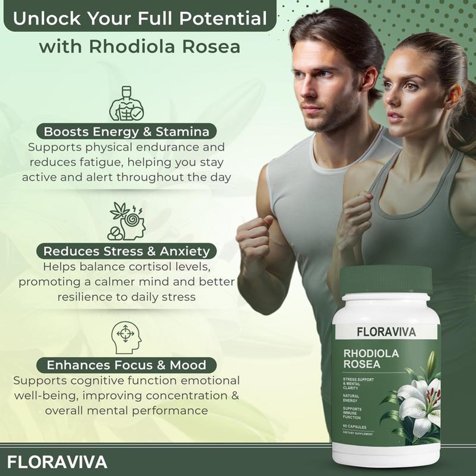 NO BALD Floraviva Rhodiola Rosea cápsulas con fórmula sin aditivos.