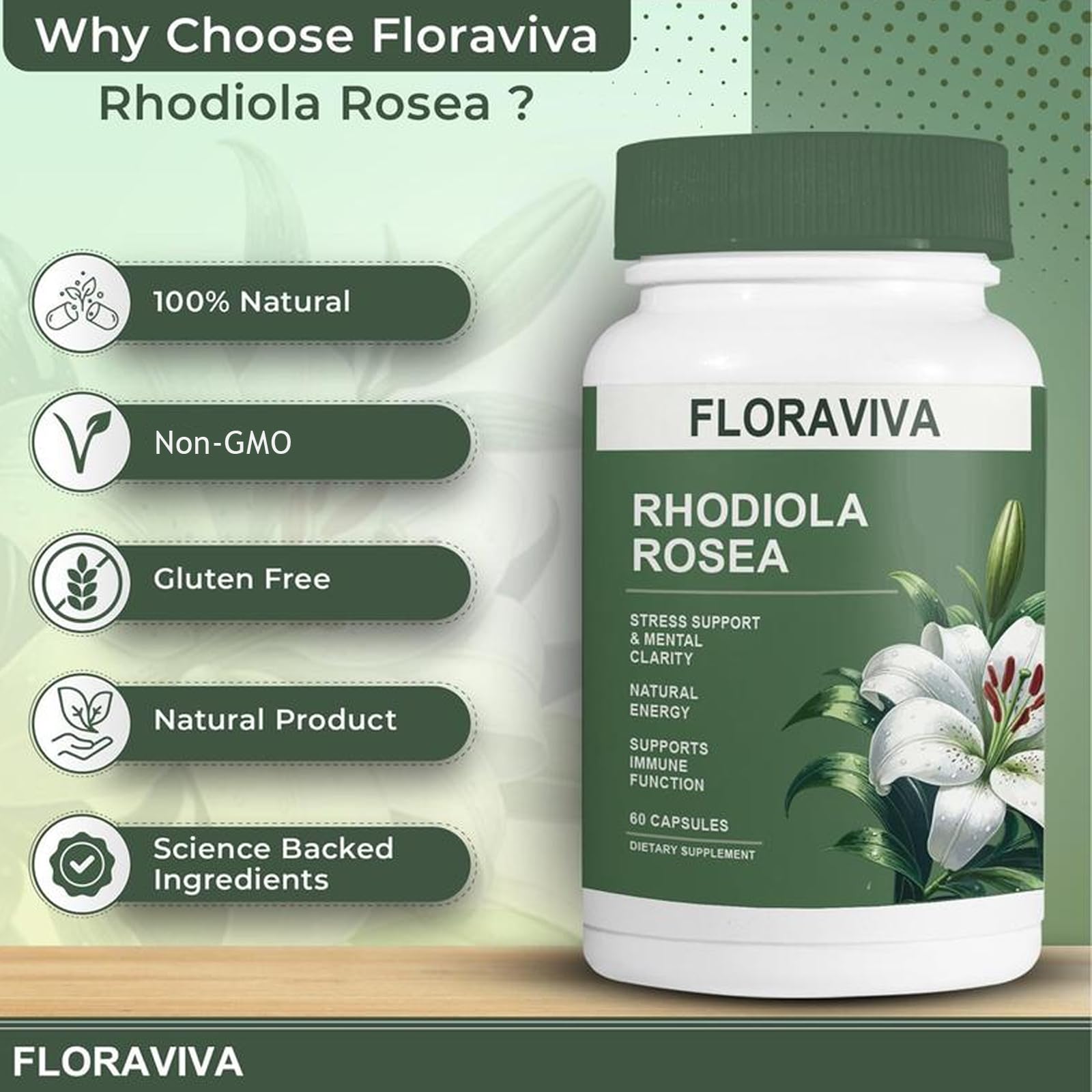 NO BALD Floraviva Rhodiola Rosea cápsulas para concentración diaria.