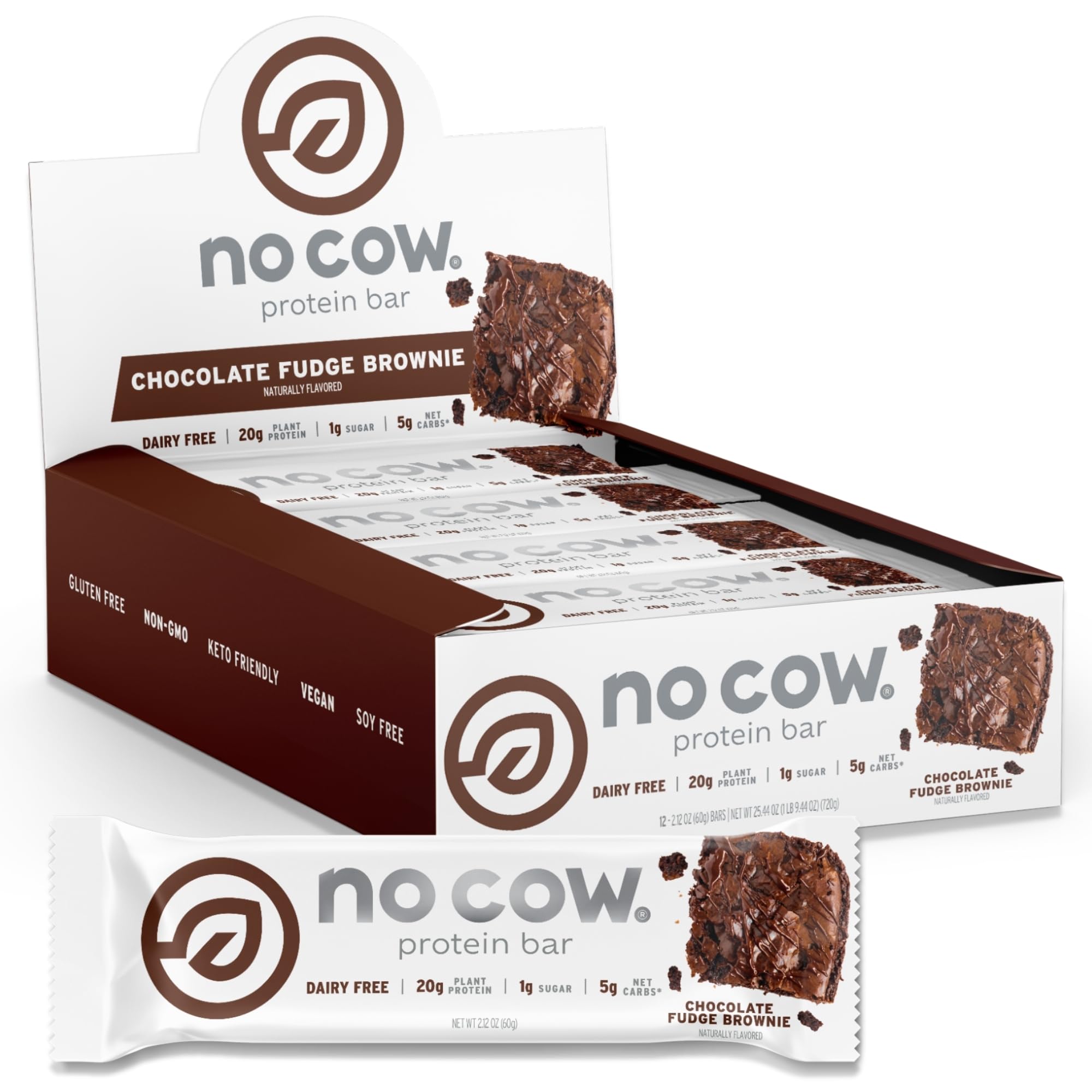 No Cow barra proteina vegan chocolate fudge brownie 60 g: proteína vegetal y sabor intenso.