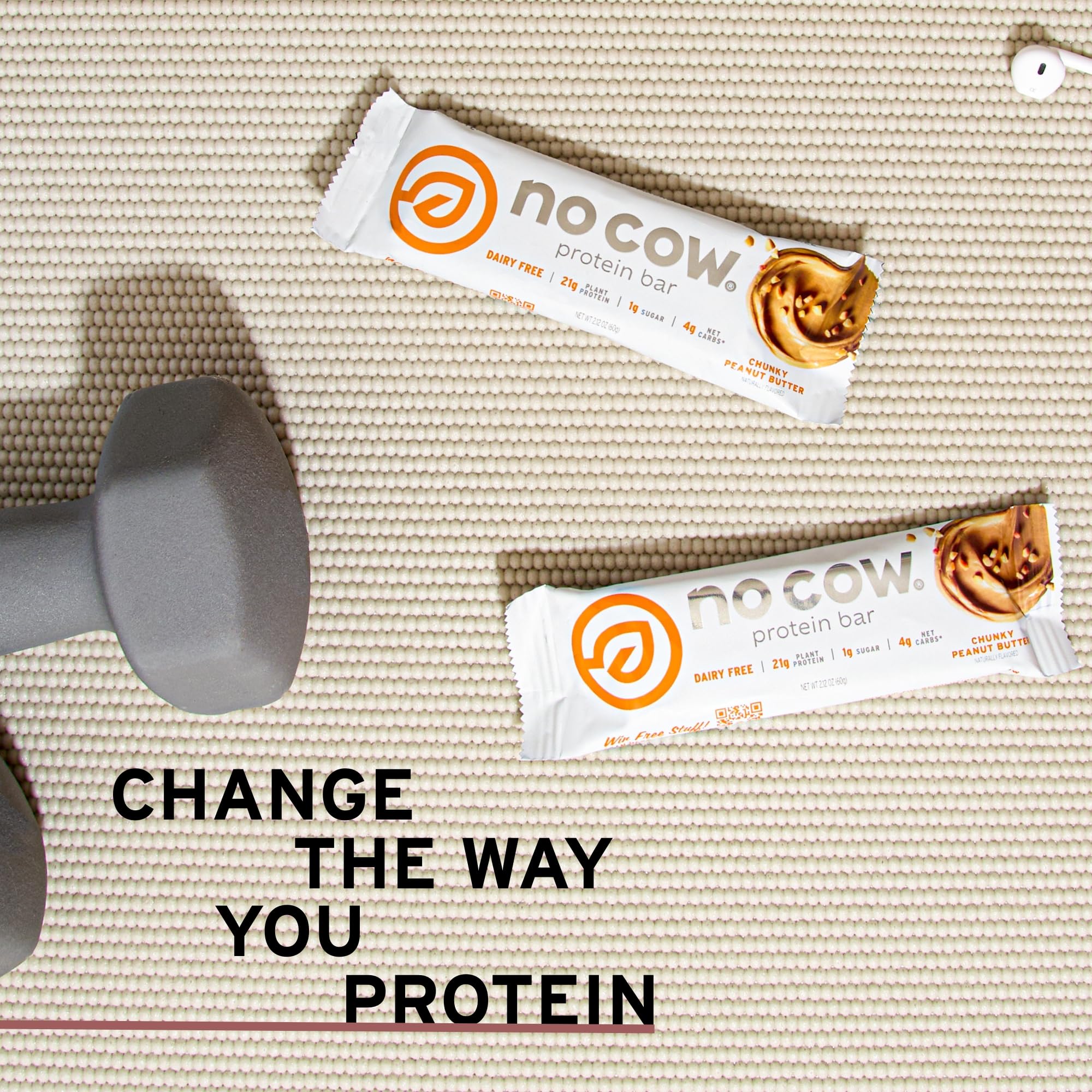 No Cow barra proteina vegana chunky contiene maní para energía sostenida.
