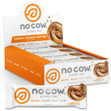 No Cow barra proteina vegana chunky con trozos de maní para energía tras el entrenamiento.