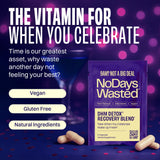 No Days Wasted DHM Detox cápsulas grandes para tomar con agua tras la celebración.