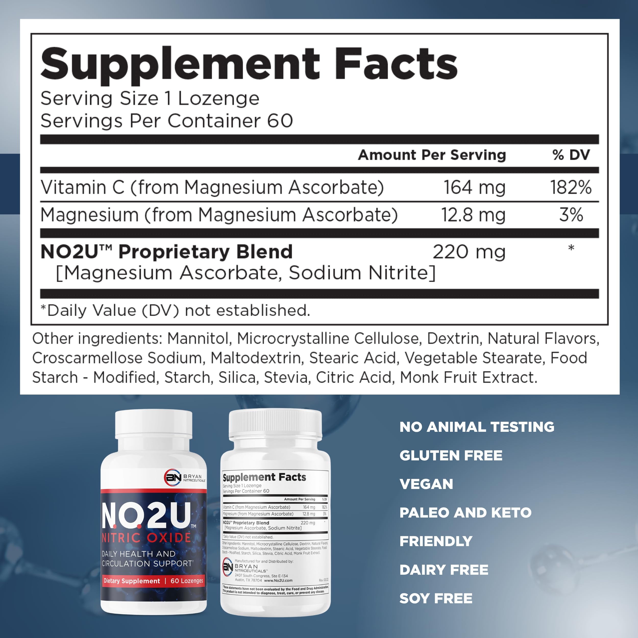 Agua para la dosis NO2U Bryan Nitriceuticals, toma fácil y rápida