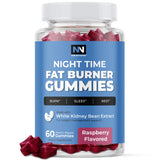 Gomitas nocturnas de Nobi Nutrition junto a la botella para apoyar la quema de grasa durante la noche