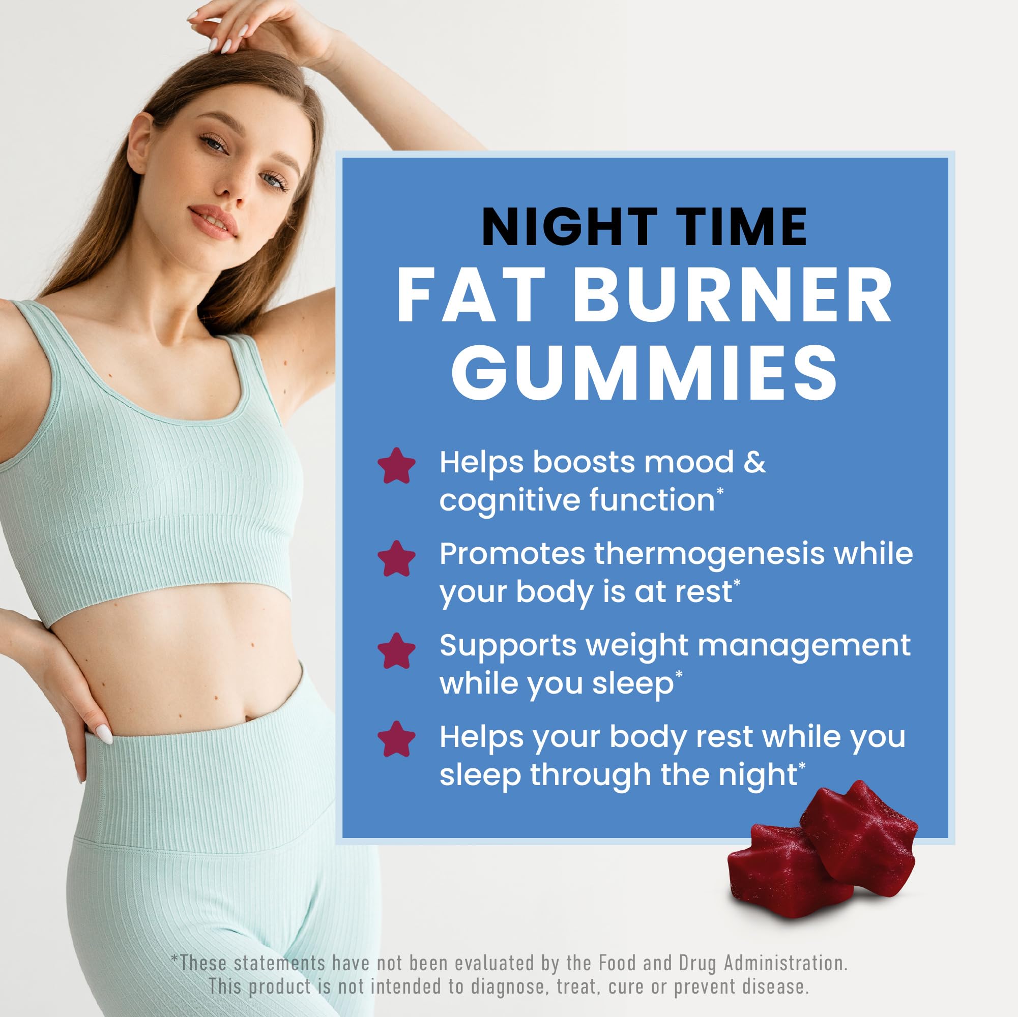Primer plano de gomitas Nobi Nutrition para gestión del hambre antes de dormir