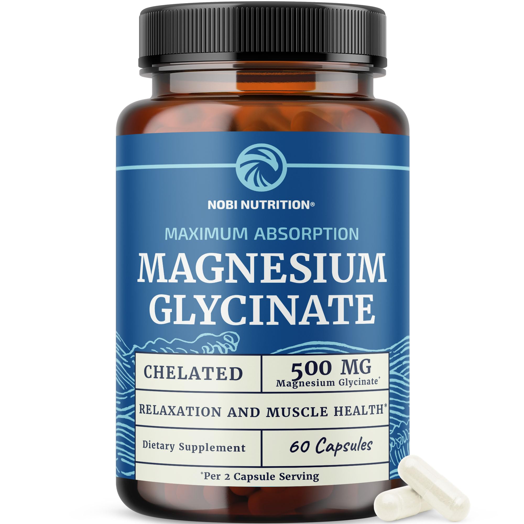 Nobi Nutrition magnesio glicinato 500 mg botella, alta absorción para uso diario