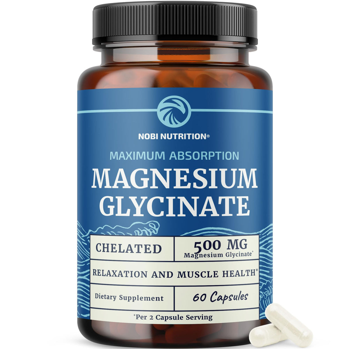 Nobi Nutrition magnesio glicinato 500 mg botella, alta absorción para uso diario