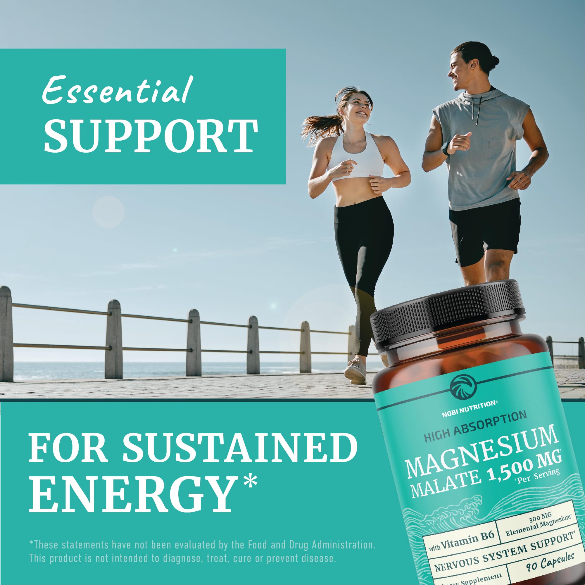 Nobi Nutrition Magnesium Malate 1500mg, primer plano de cápsulas, digestión suave
