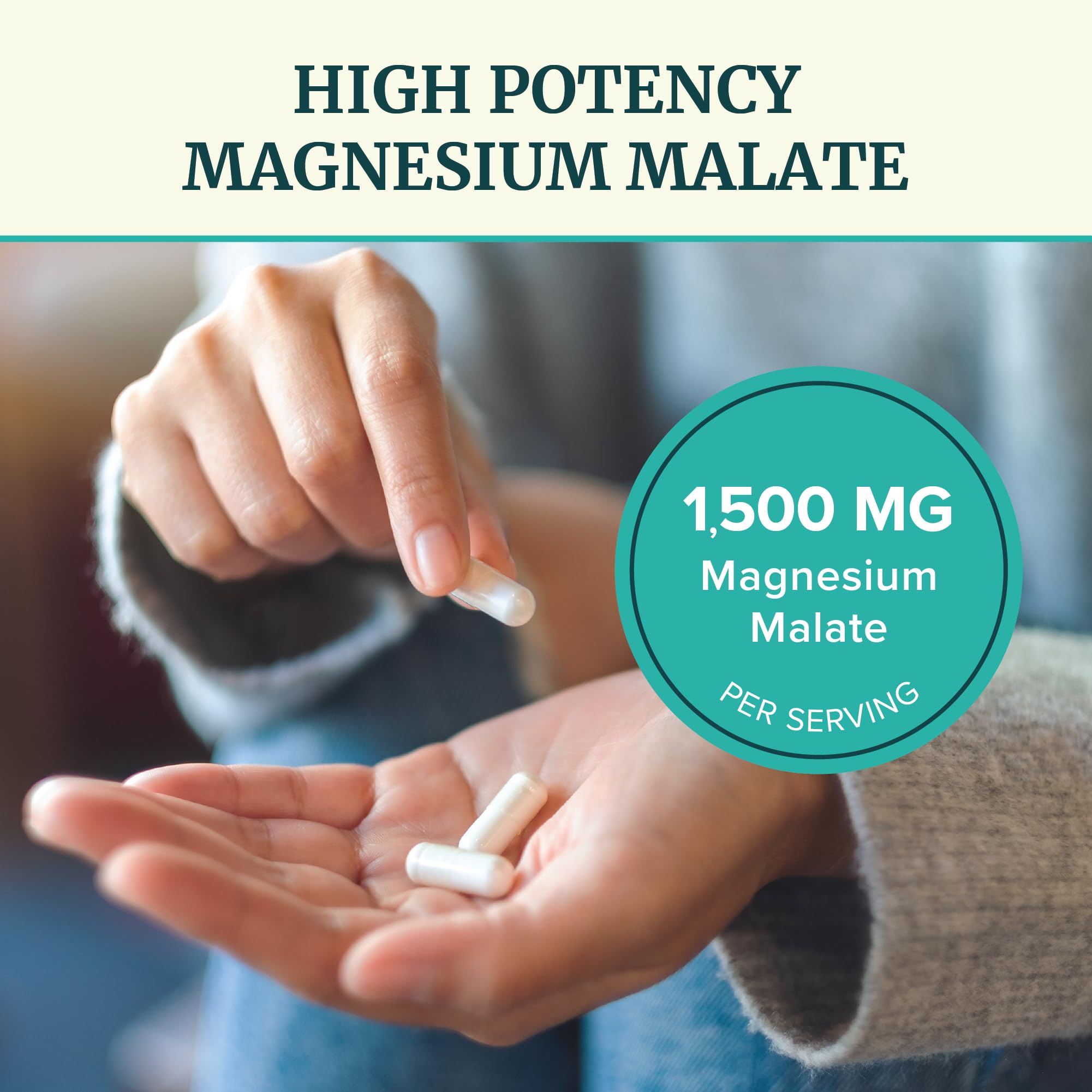 Nobi Nutrition Magnesium Malate 1500mg, etiqueta frontal, formato No transgénico