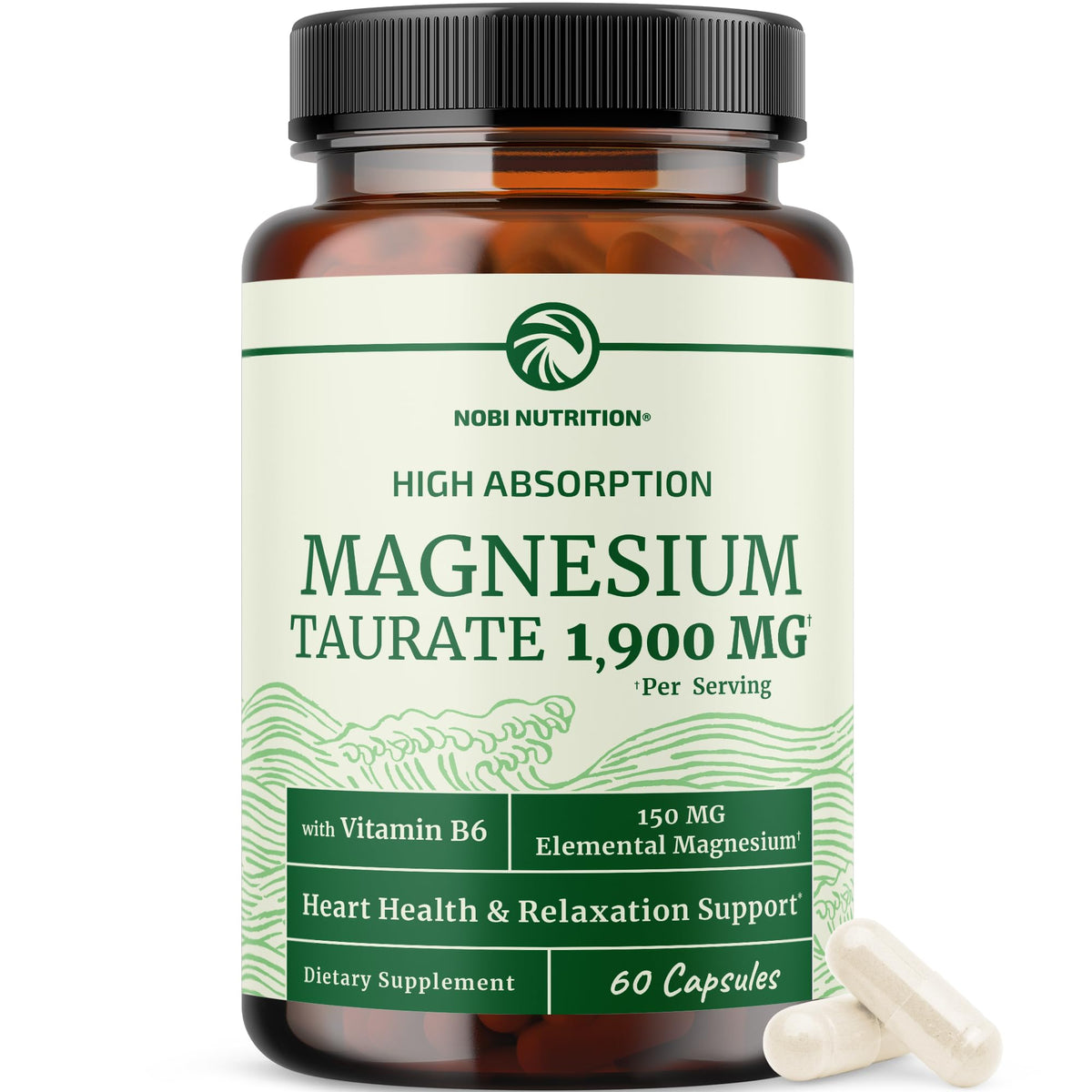 Nobi Nutrition Magnesium Taurate - botella visible para relajación y bienestar