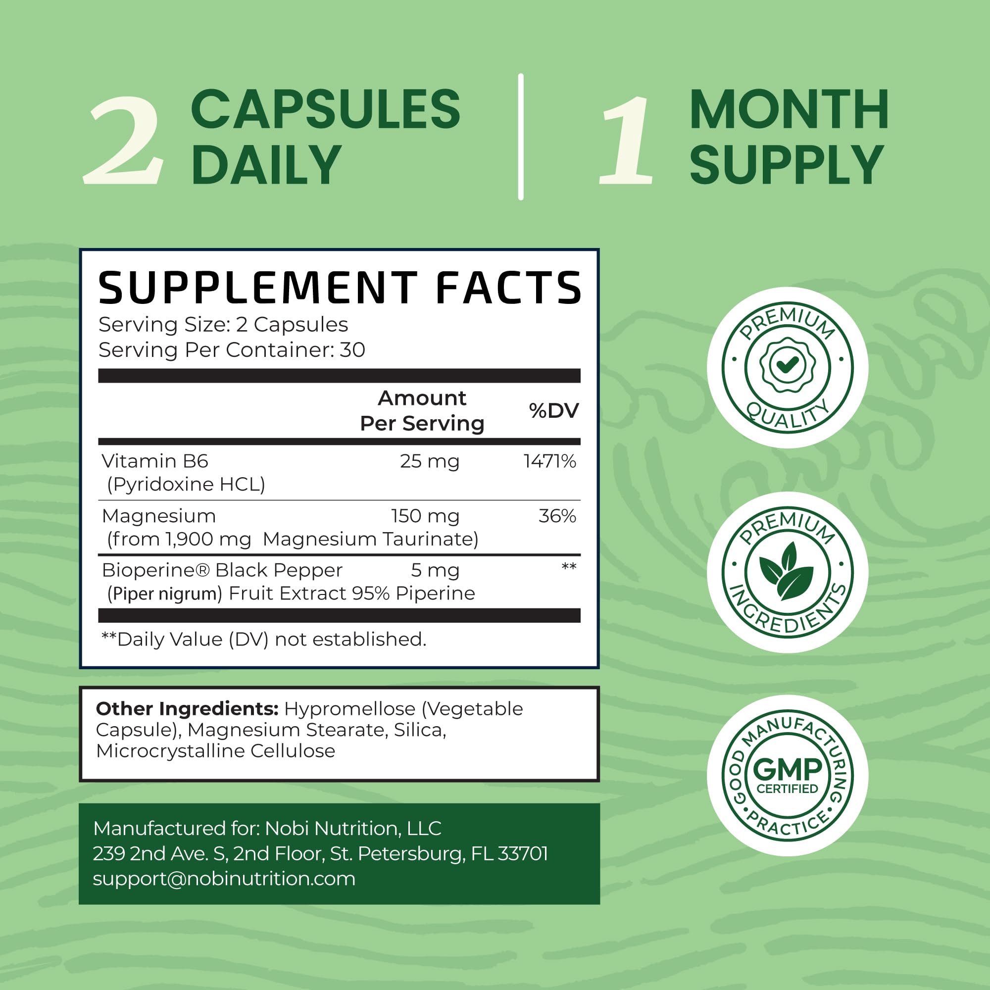 Nobi Nutrition Magnesium Taurate - cápsulas dentro del envase para uso diario