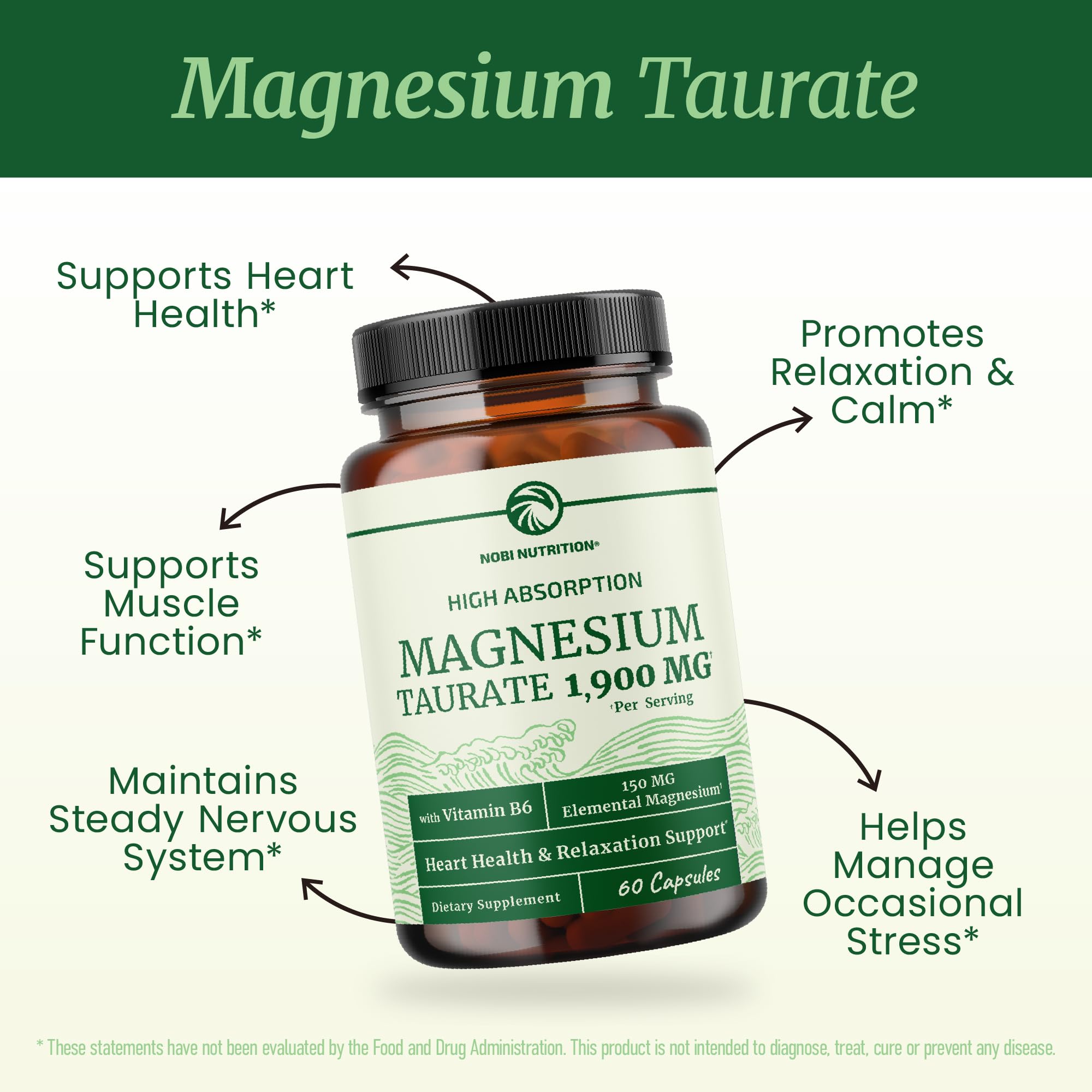 Nobi Nutrition Magnesium Taurate - cápsulas fáciles de tragar para uso diario