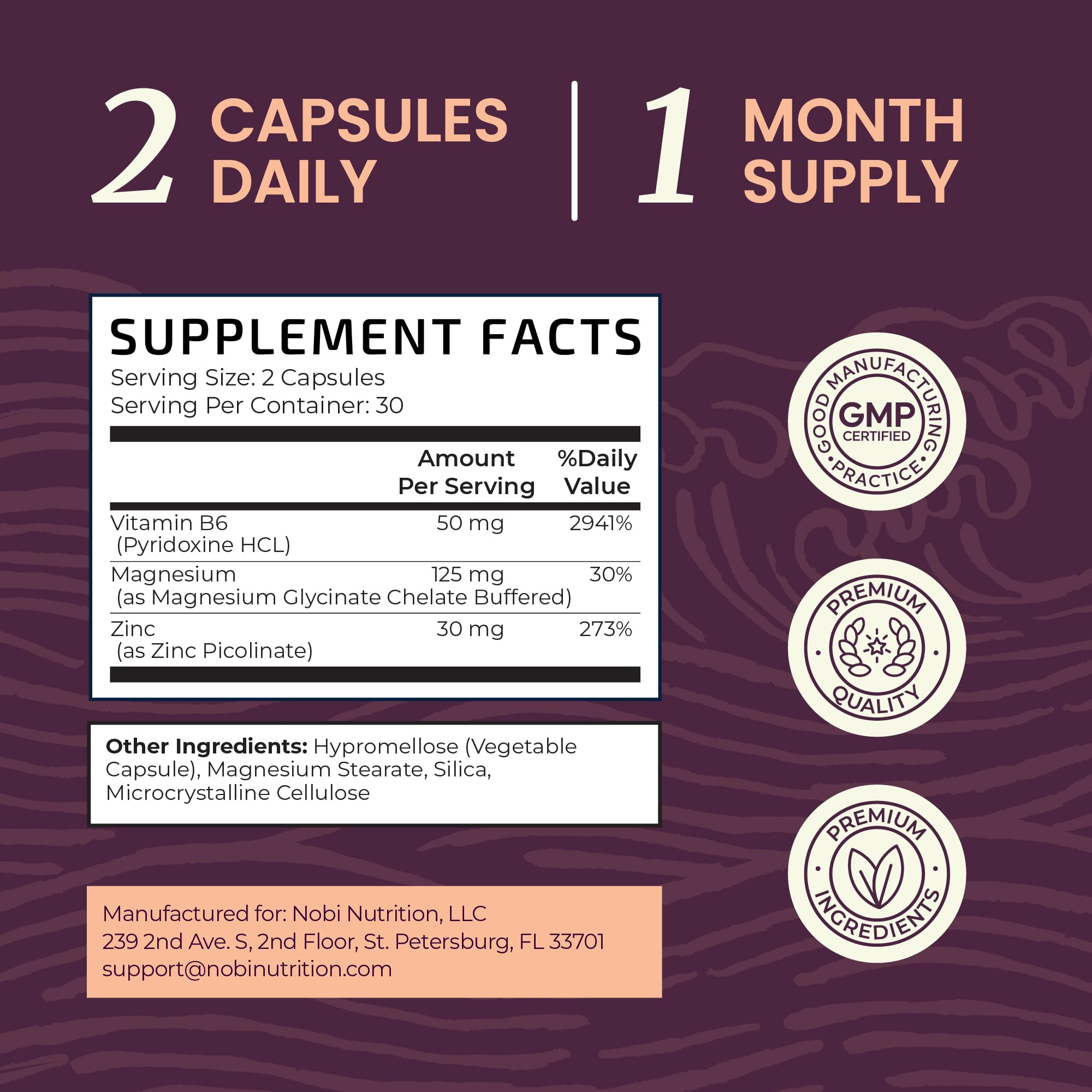Primer plano de cápsulas Nobi Nutrition zinc magnesio para absorción alta