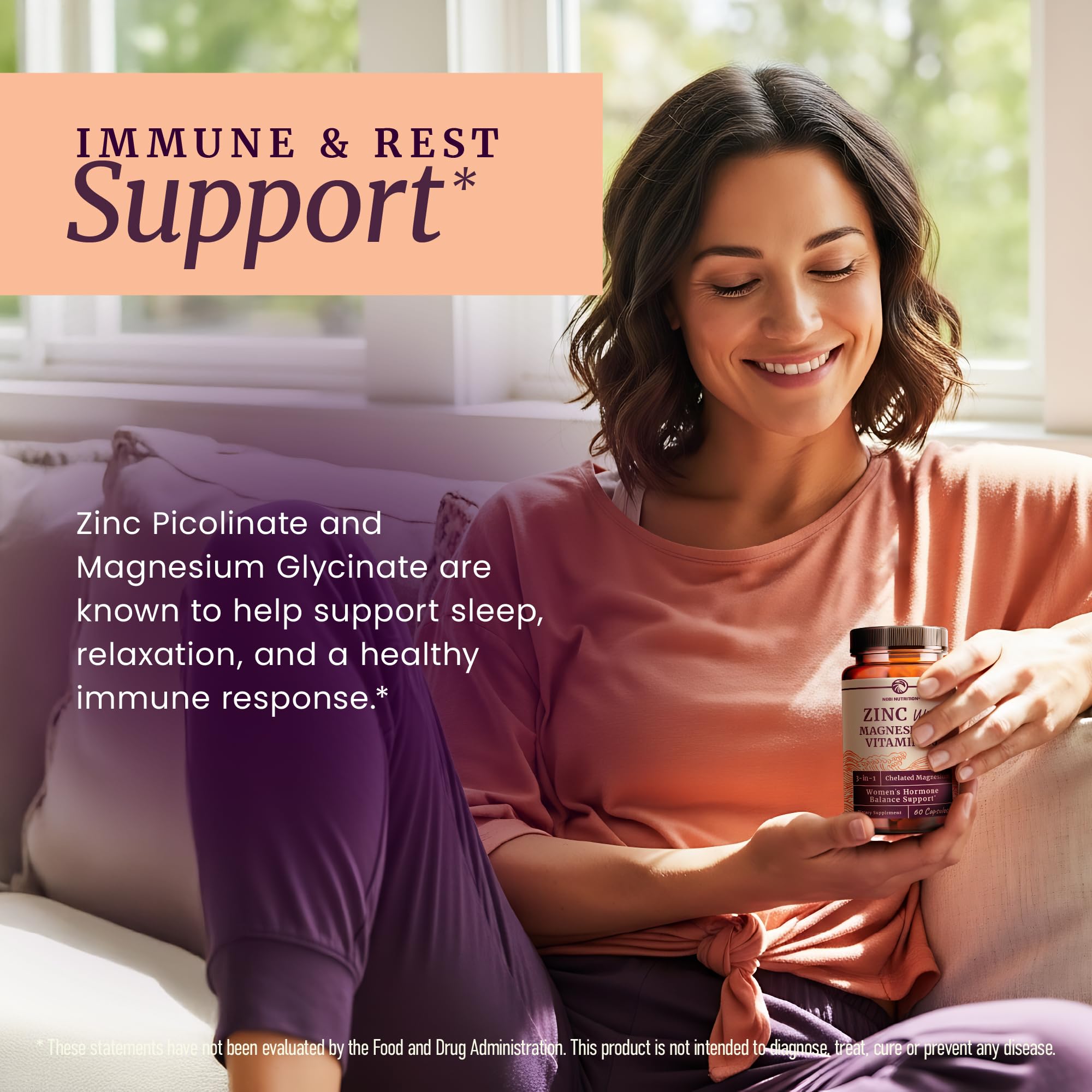 Envase de vidrio de Nobi Nutrition zinc magnesio para conservar frescura