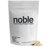 Noble Origins Proteína de Res vainilla en pote, ideal para entrenamientos.