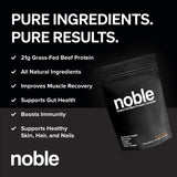 Proteína de res y colágeno de Noble Origins para mayor nutrición.