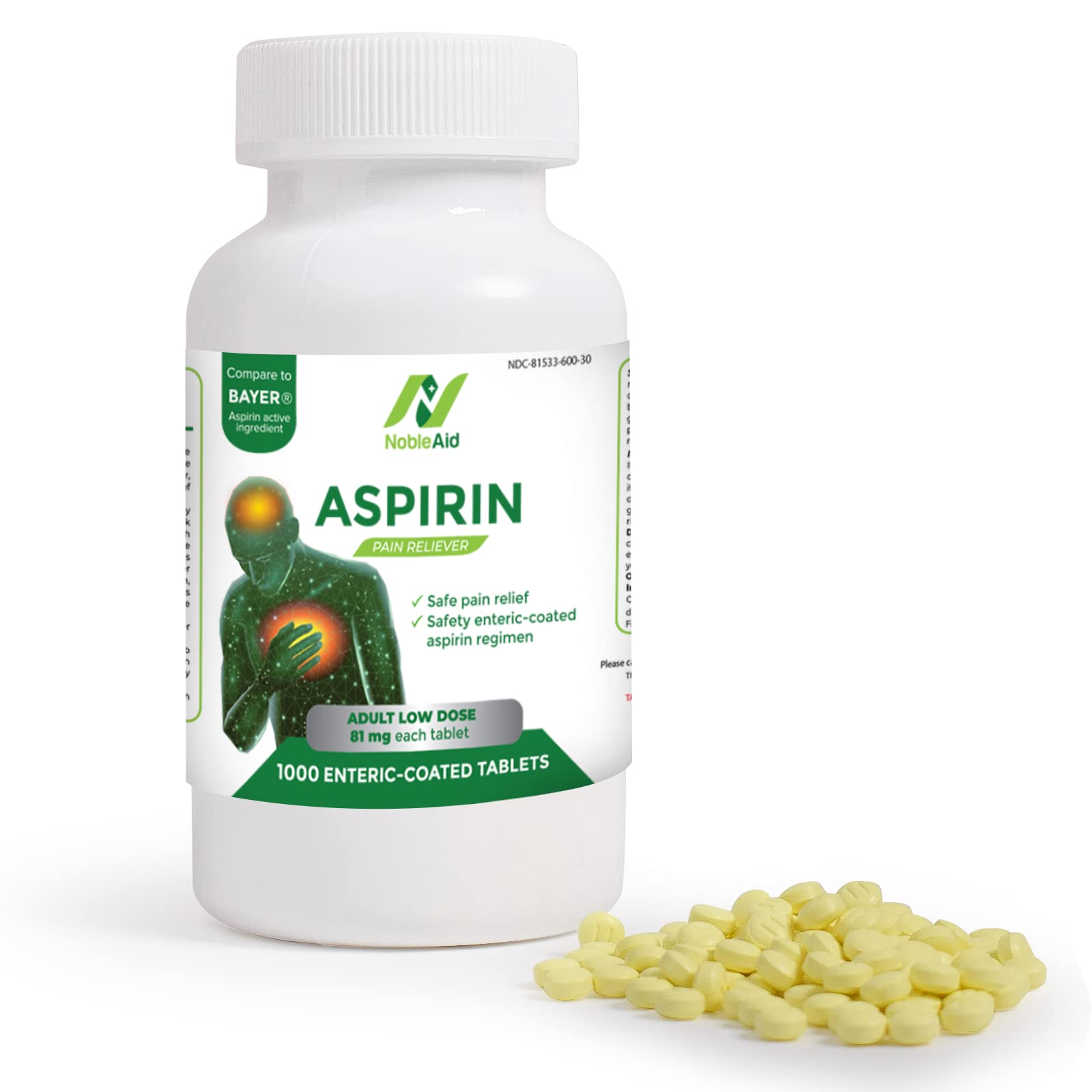 NobleAid aspirina 81 mg en caja principal enterica, uso diario seguro