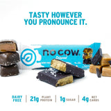 No Cow barra chocolate caramelo, sabor indulgente sin culpas.