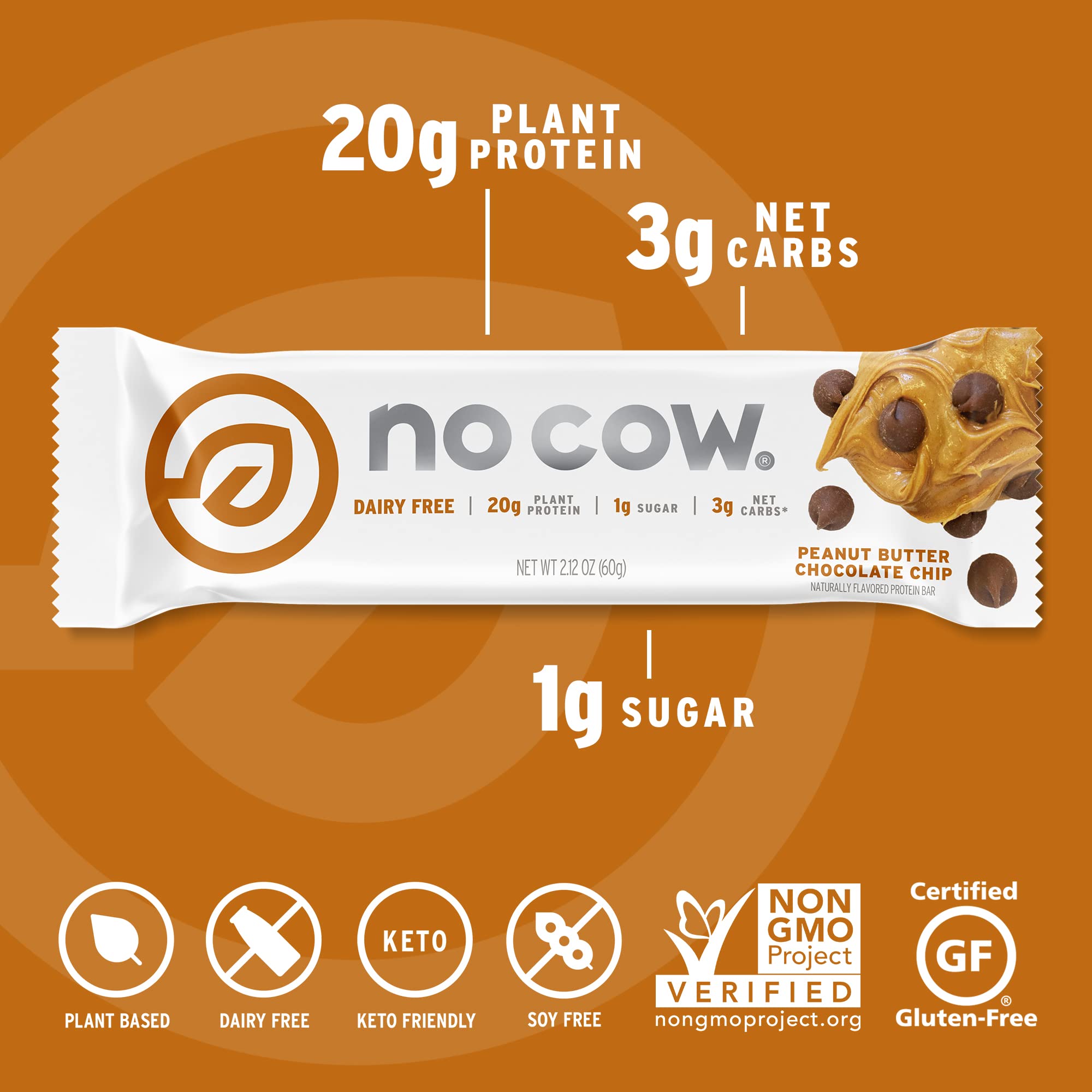 Barra No Cow vegana con chispas de chocolate, sabor intenso para antojos controlados.