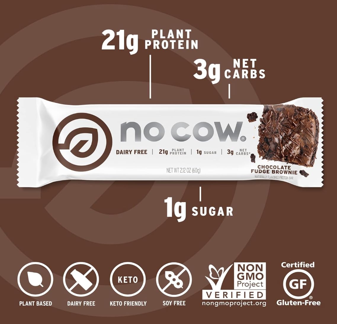 No Cow barra proteína vegana, etiqueta nutricional clara para planificar meriendas.