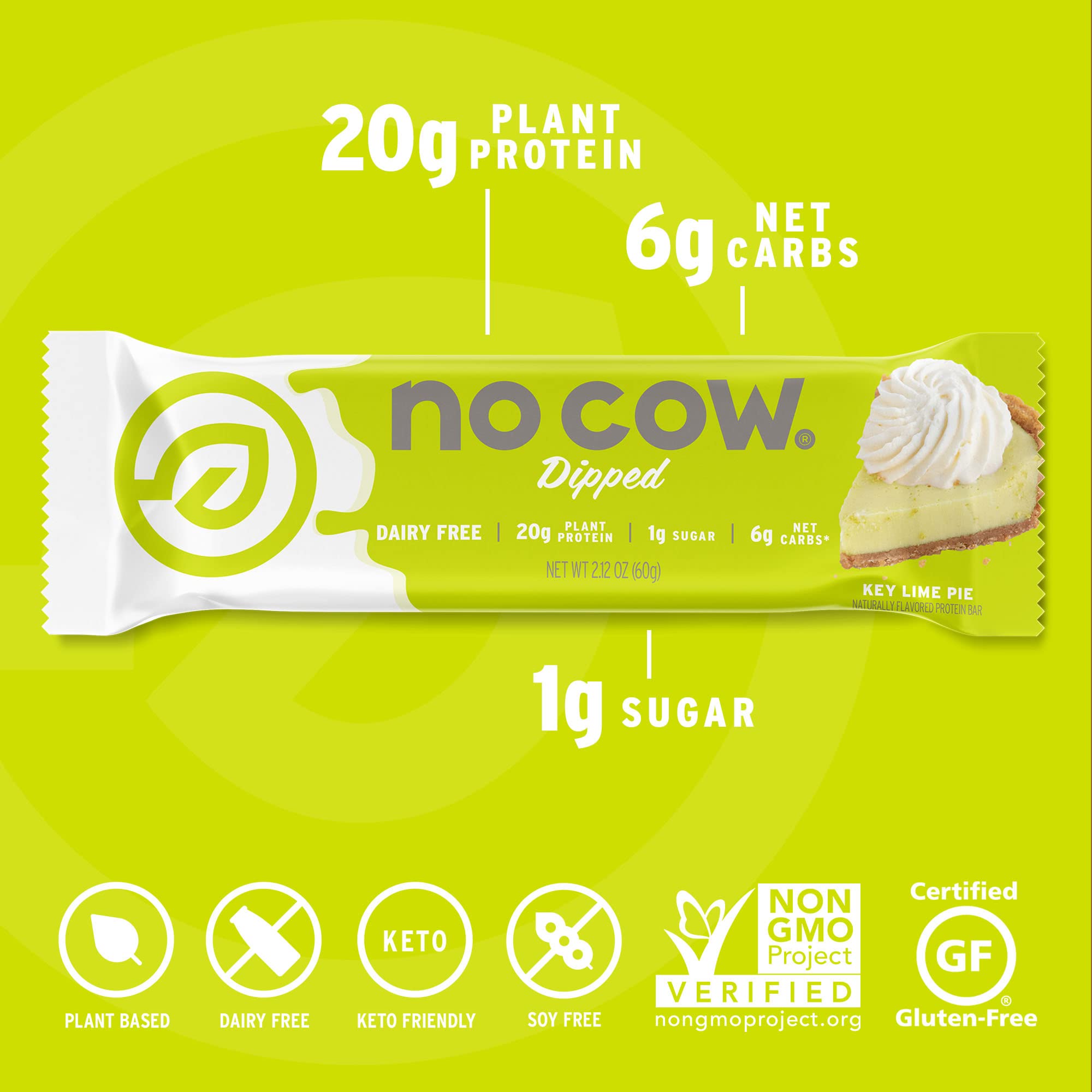 No Cow barra proteina vegetal lima acida envuelta, lista para llevar.