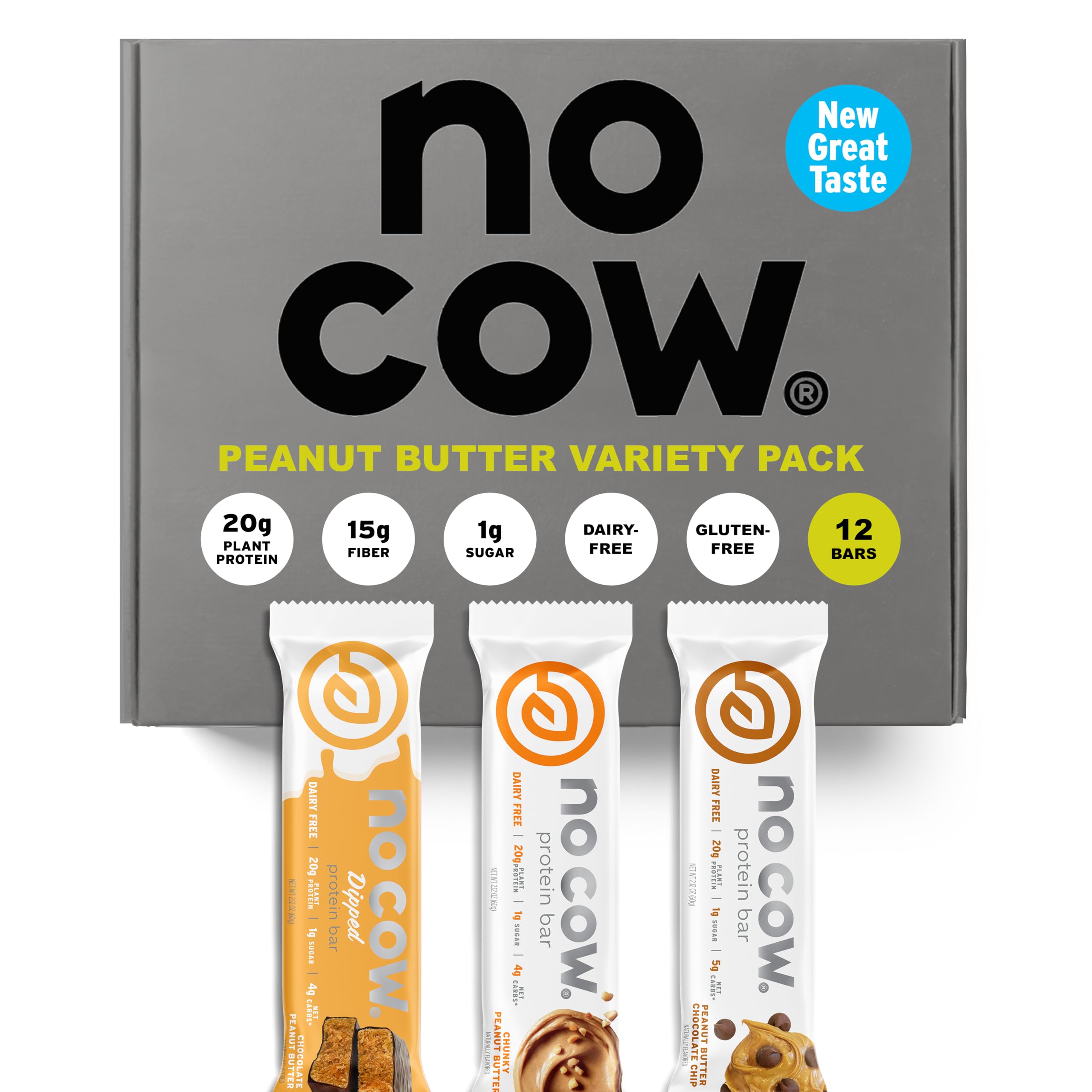 No Cow barritas proteína vegana mantequilla de cacahuate, merienda conveniente y sabrosa