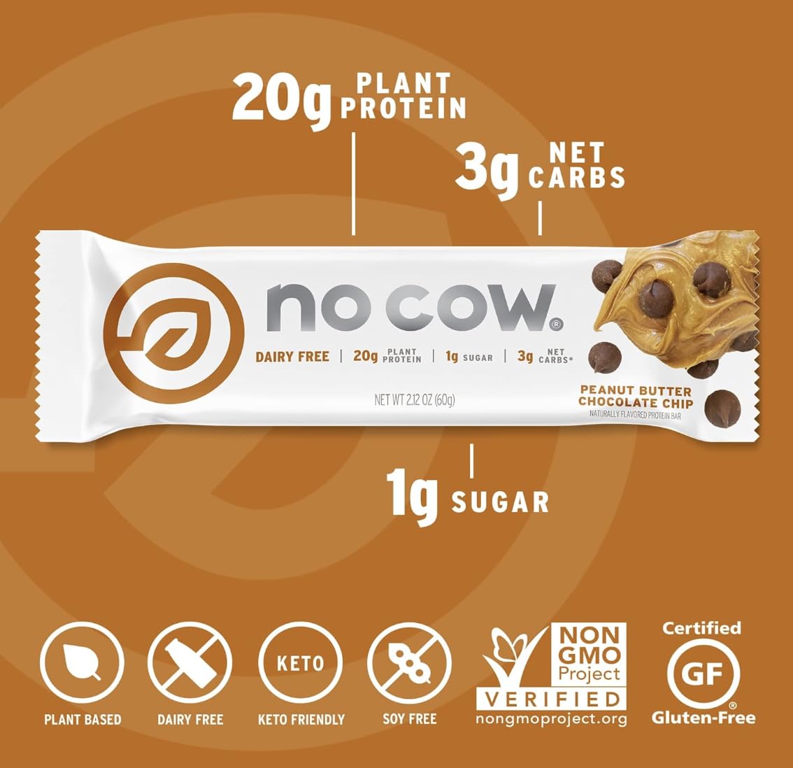 Barrita No Cow proteína vegana textura densa, snack para recuperación