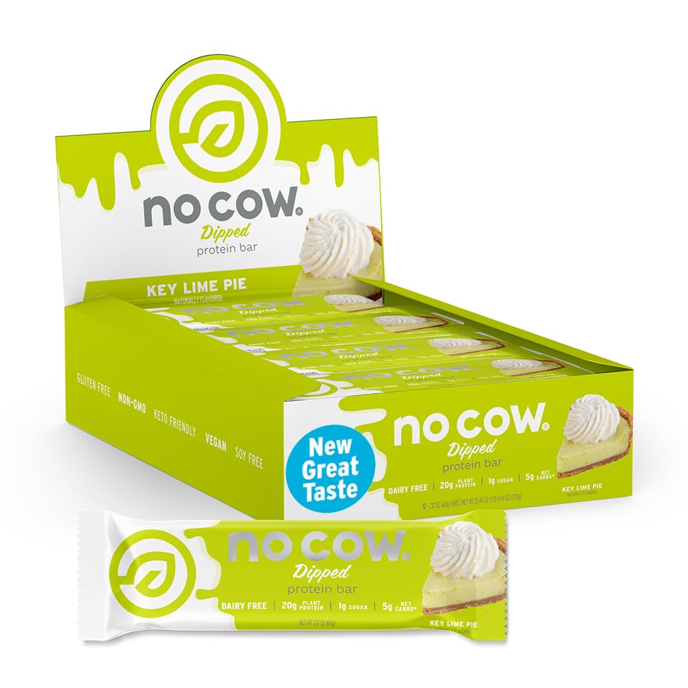 No Cow barrita proteina vegana lima acida pack 12, snack diario saludable.