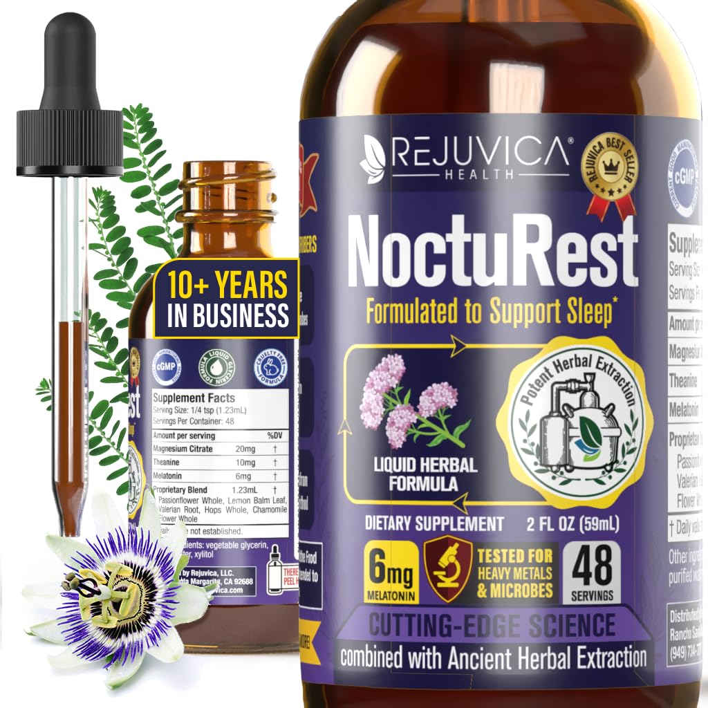 NoctuRest botella de líquido muestra la dosis para tomar antes de dormir