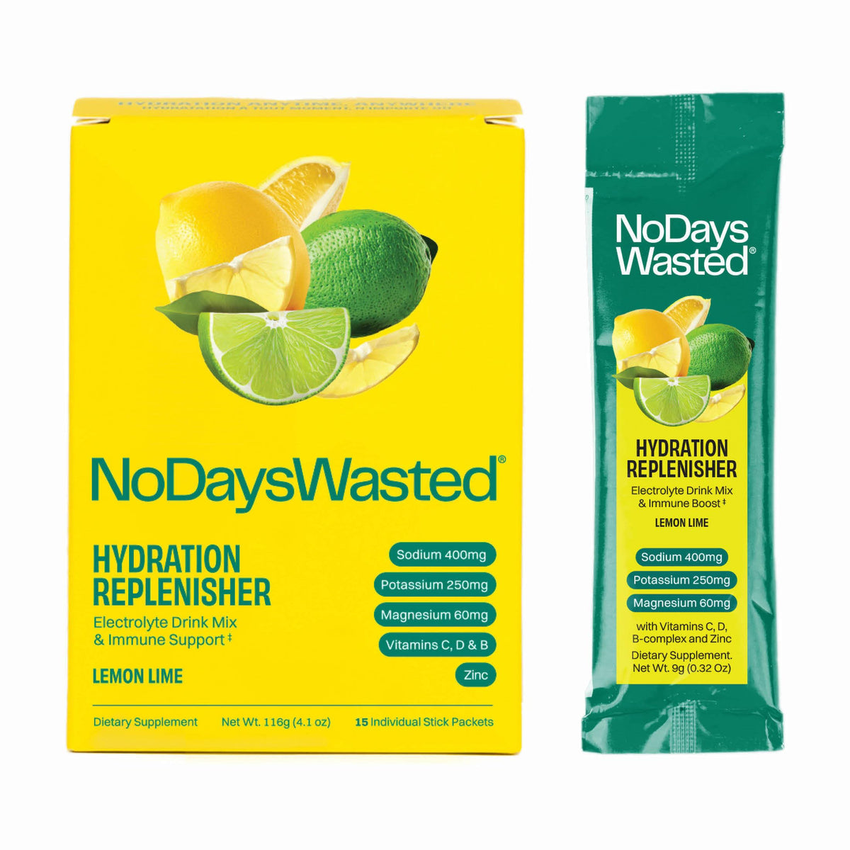 No Days Wasted reabastecedor de hidratación en porción individual, fácil de llevar