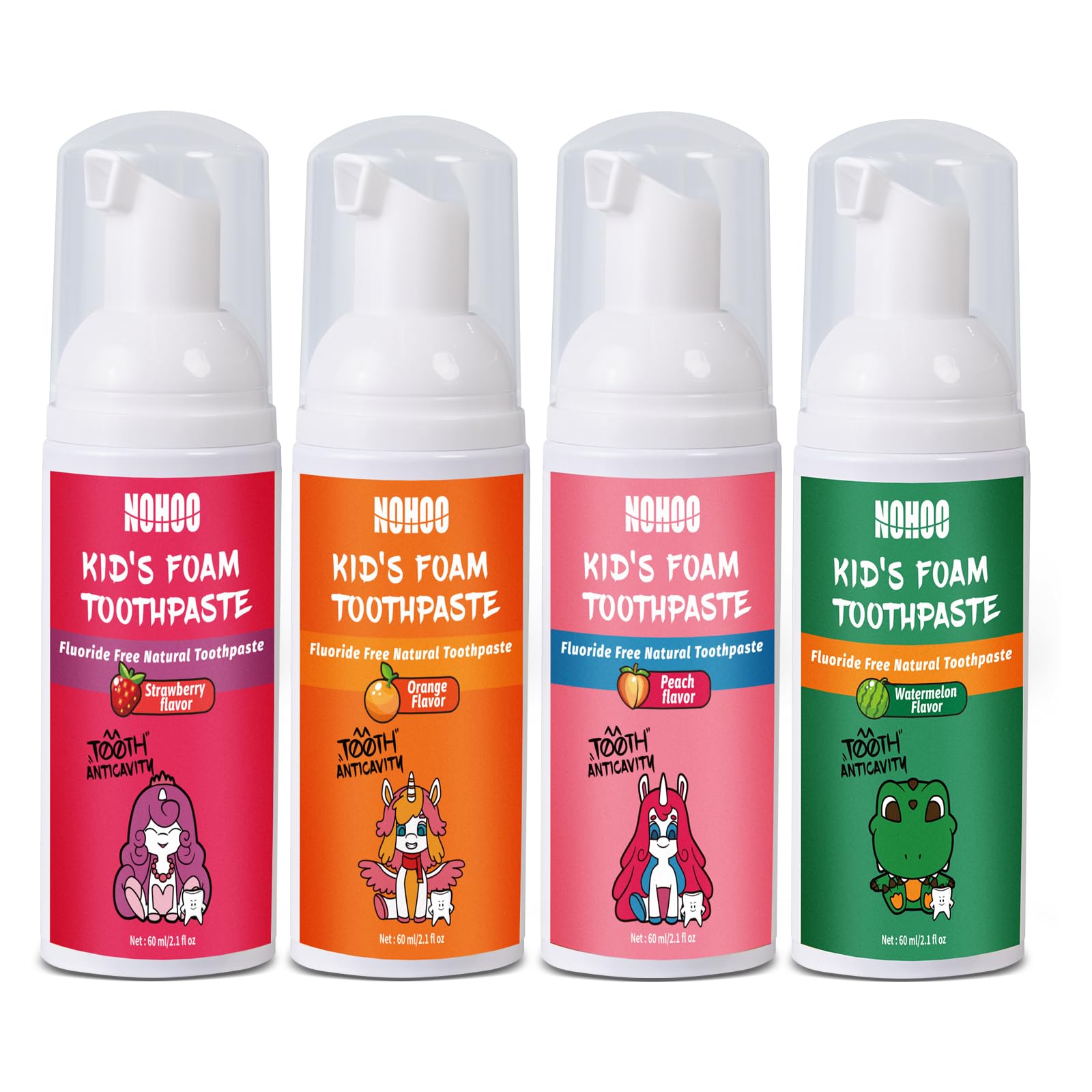 NOHOO pasta dental para niños sin fluor, segura para cepillados diarios.