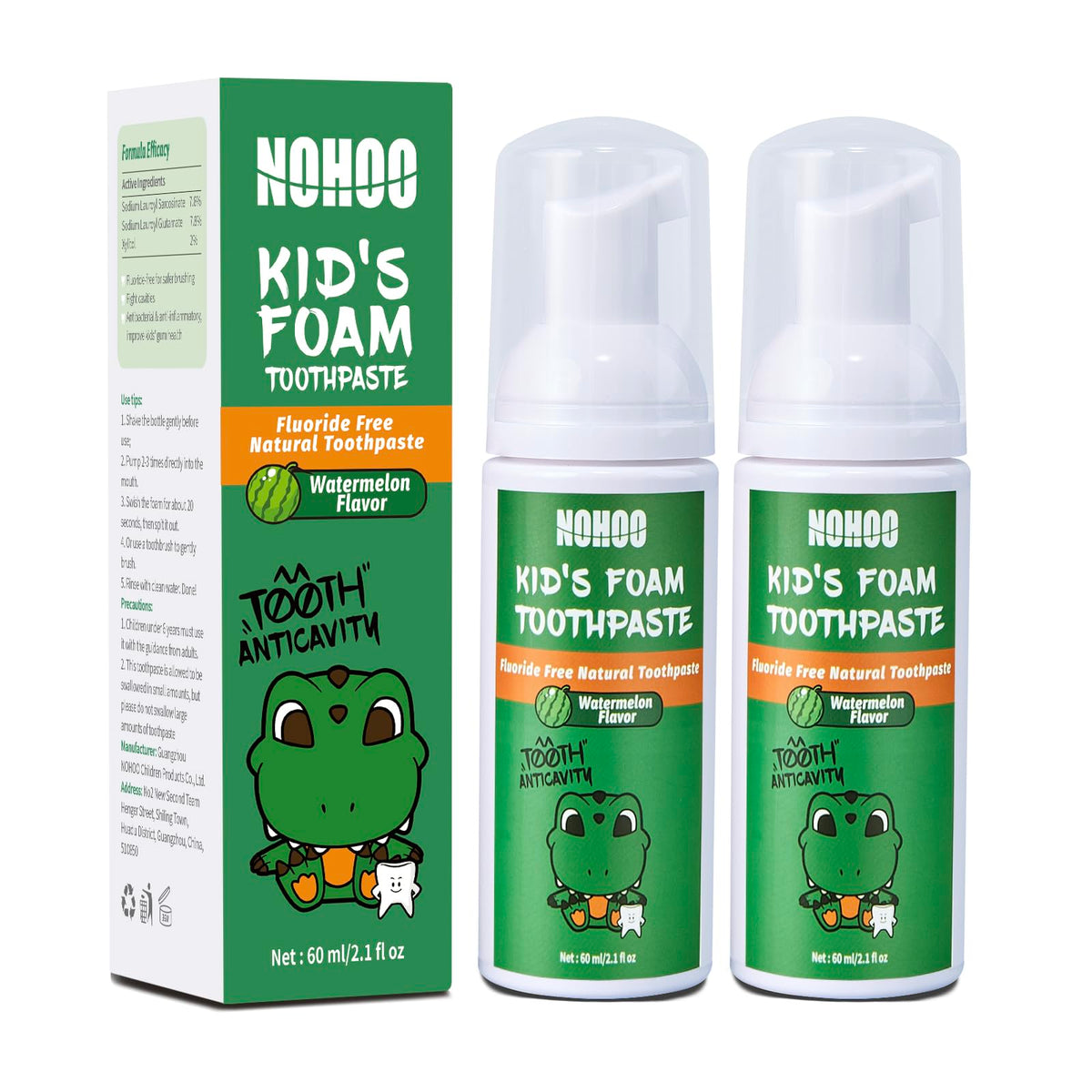 NOHOO pasta dental sin fluoruro para niños, facilita limpieza suave diaria