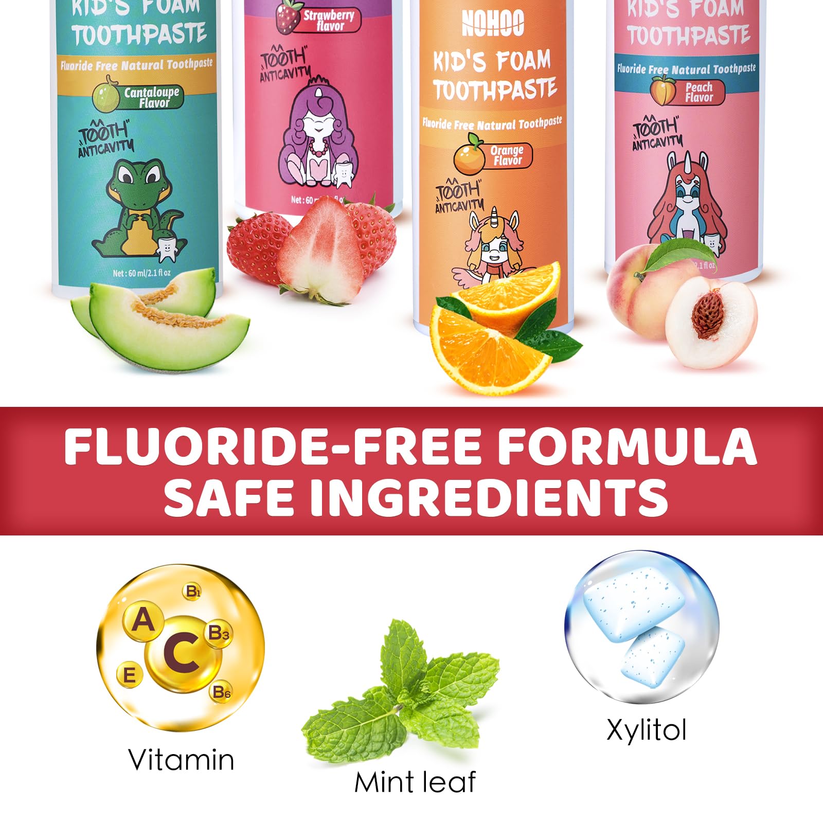 NOHOO sabores frutales atraen a niños para cepillado diario.