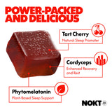 Gomitas NOKT con sabor a cereza agria para descanso profundo.