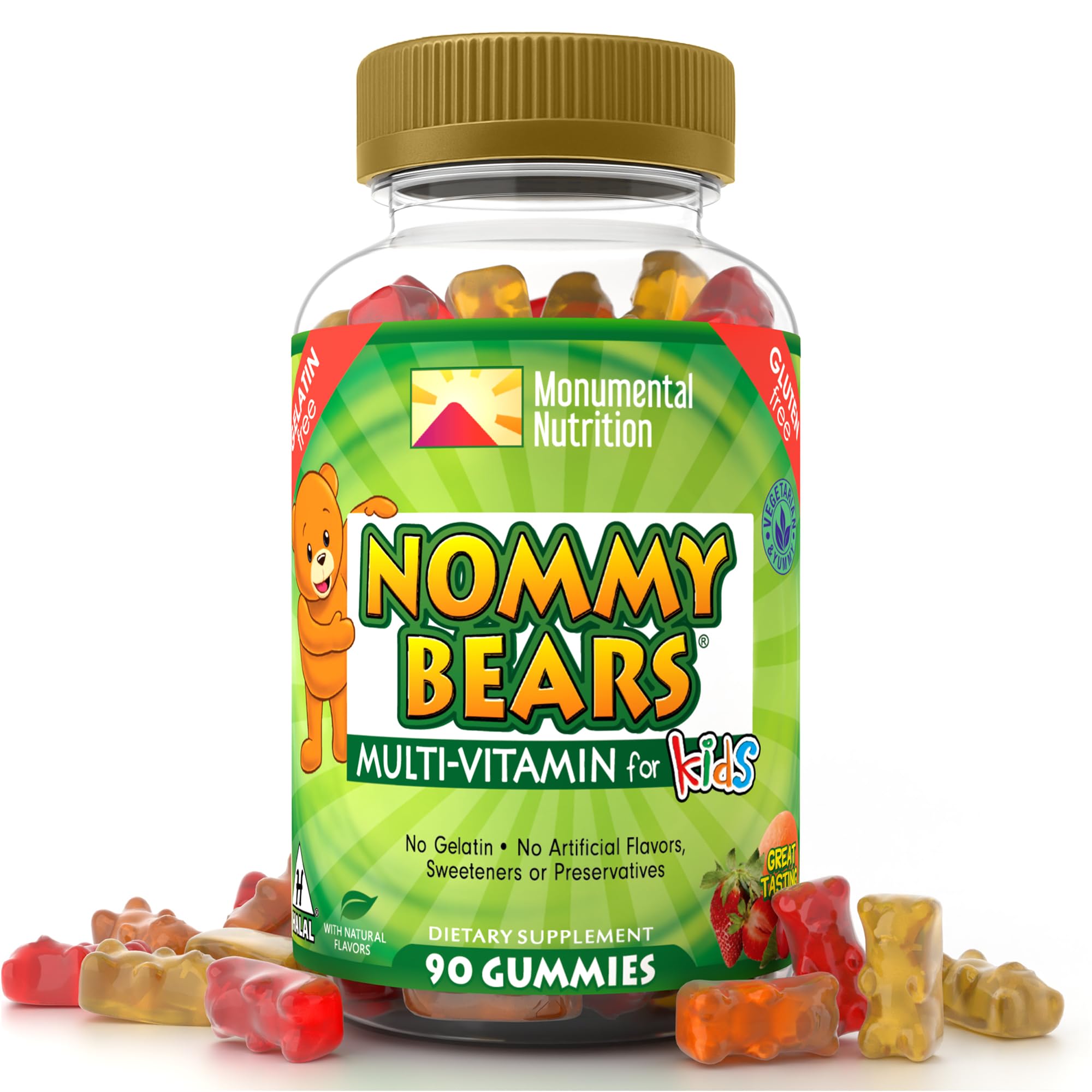 Nommy Bears botella de gominolas multivitaminadas para niños, dosis diaria fácil.