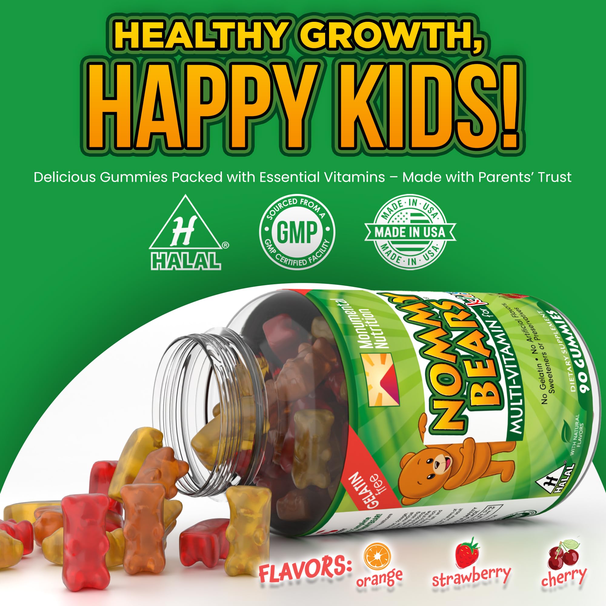 Nommy Bears etiqueta clara con información de 11 nutrientes clave.