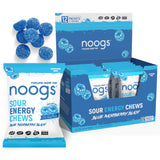 Noogs gomas energéticas sabor arándano azul en empaque, energía rápida para entrenamiento.