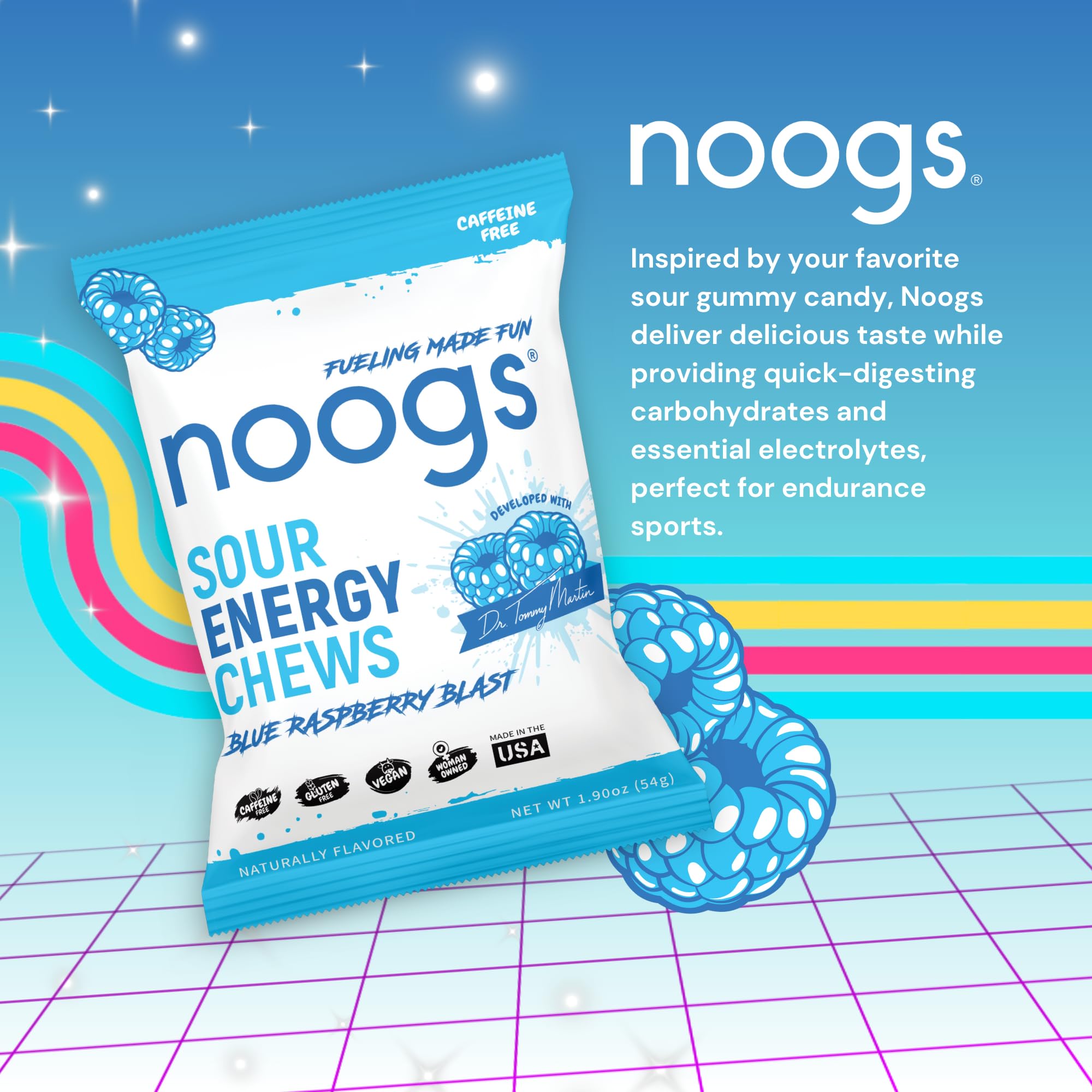 Noogs gomas energéticas textura suave en la mano, fácil de masticar durante entrenamientos.