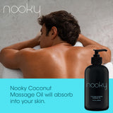 Nooky aceite de masaje con coco textura suave se absorbe rápido.