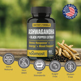 NooMost Ashwagandha cápsulas, concentracion: ayuda a mantener la claridad mental.