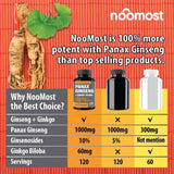 NooMost cápsulas ginseng rojo ginkgo, 120 cápsulas para mayor vitalidad a lo largo del día.