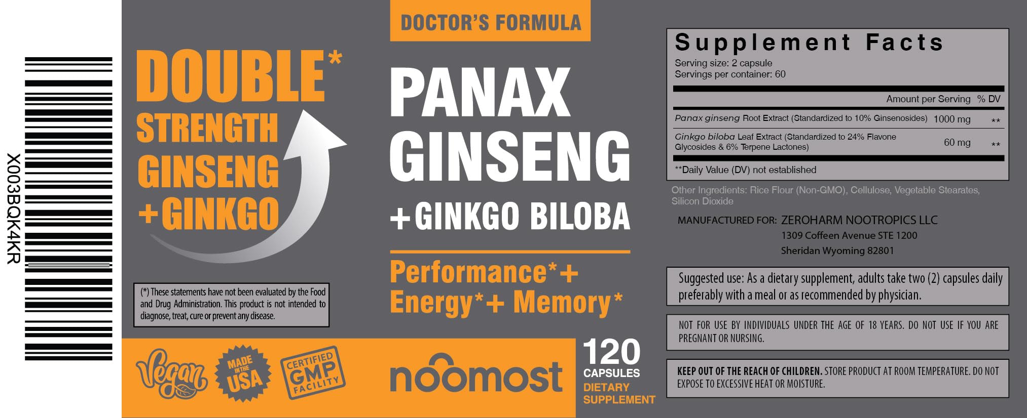NooMost detalle de cápsula ginseng rojo y ginkgo, enfoque sostenido y bienestar diario.