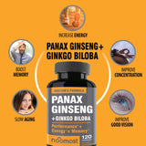 NooMost detalle de etiqueta en cápsulas, ginseng y ginkgo para claridad mental.